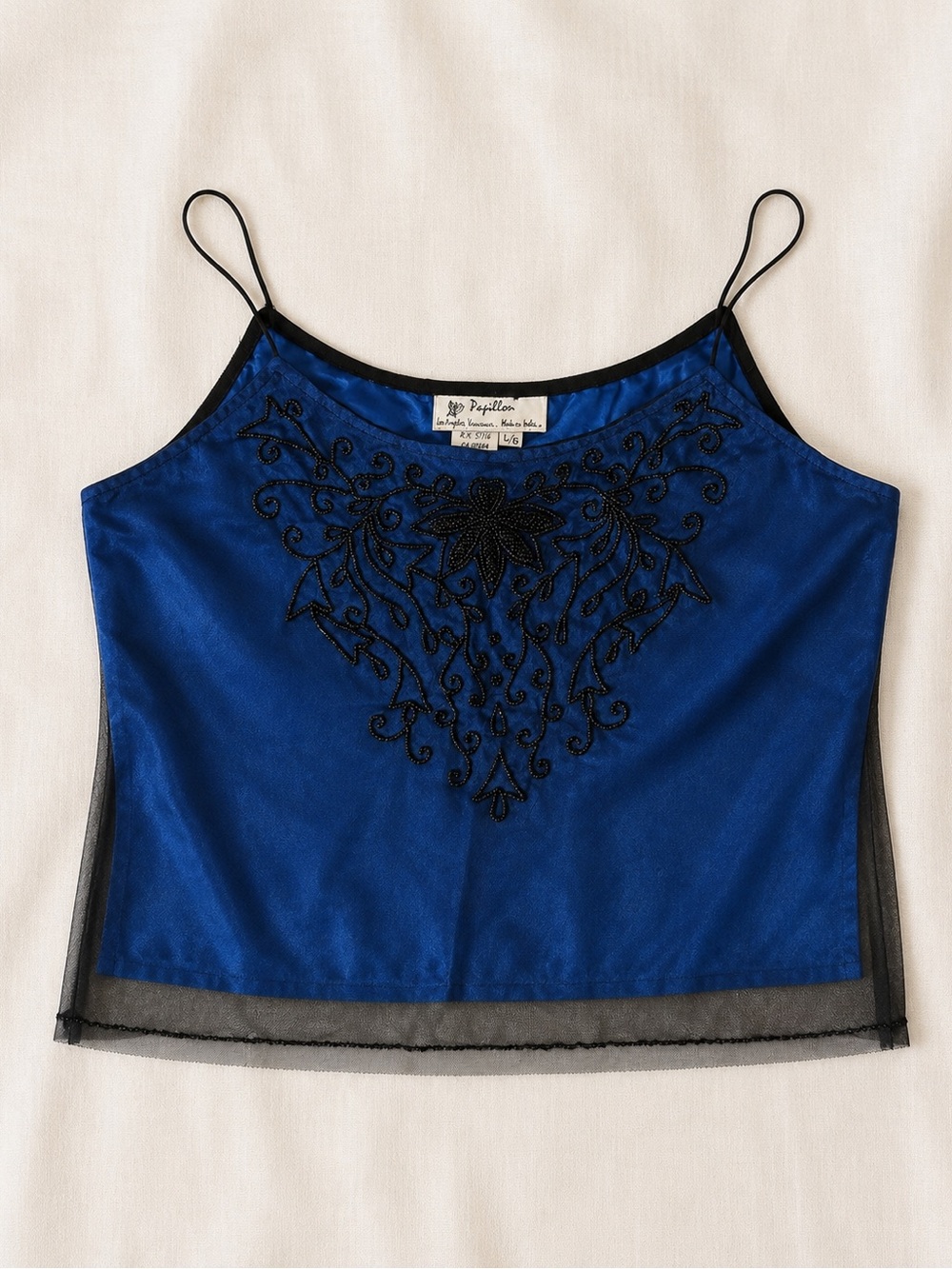 Papillon Blanc Blue Beaded Cami Tank Top